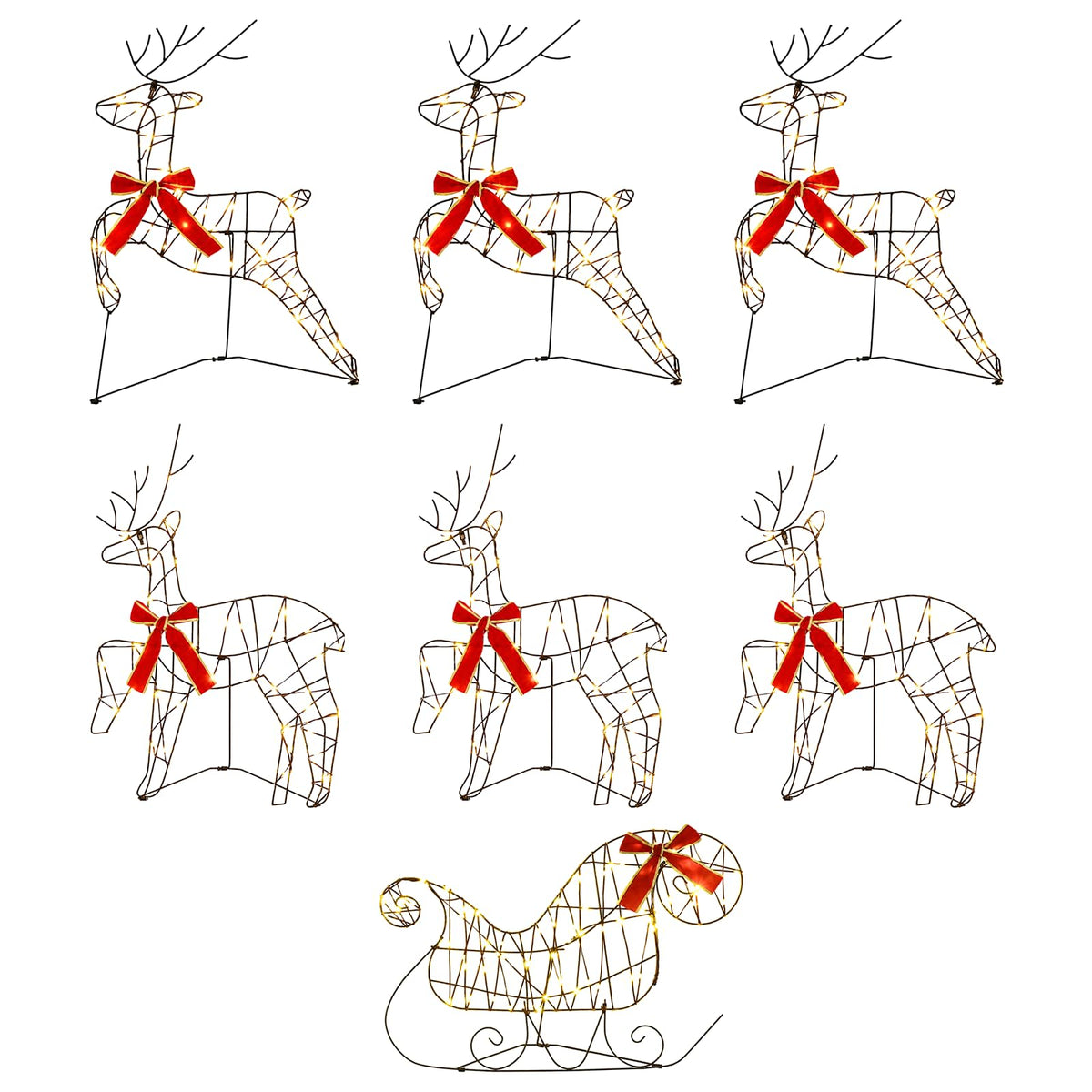 Christmas Reindeer with sleigh 7 pcs 320 LEDs Warm White