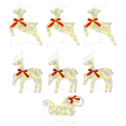 Christmas Reindeer with sleigh 7 pcs 140 LEDs Warm White