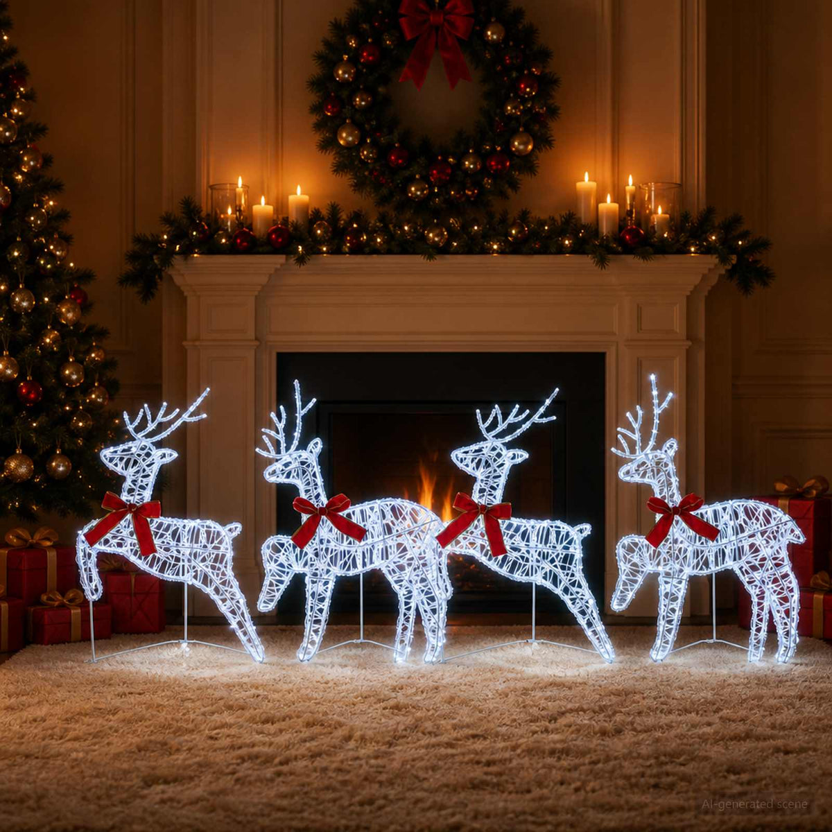 Christmas Reindeer 4 pcs 80 LEDs Cold White 43 x 19 x 65 cm