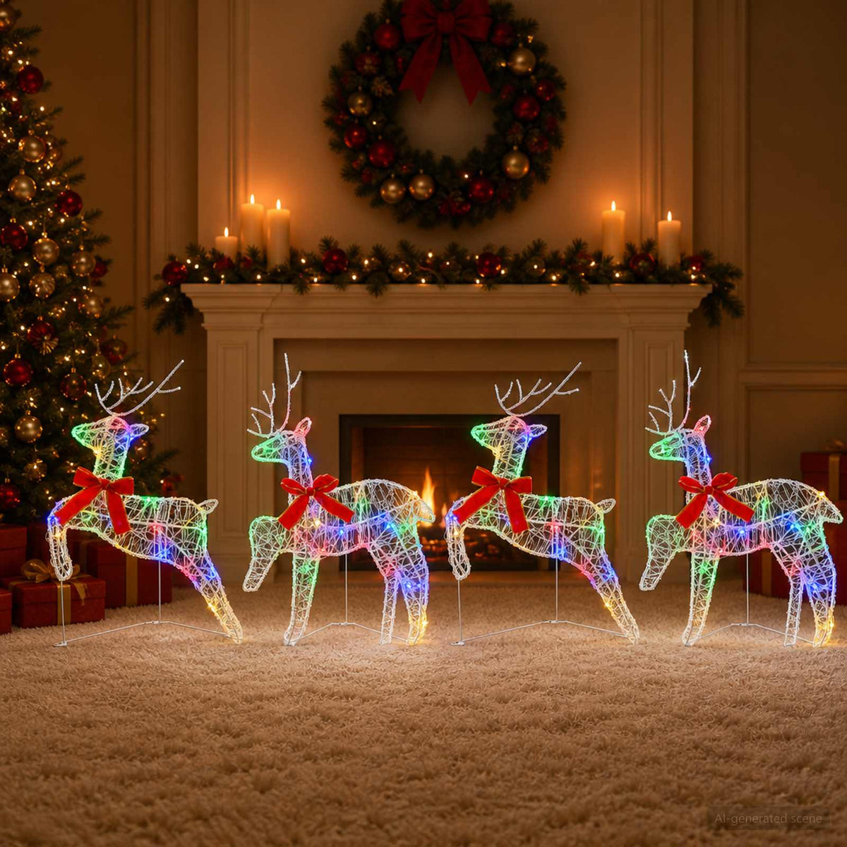 Christmas Reindeer 4 pcs 80 LEDs Multicolour 43 x 19 x 65 cm