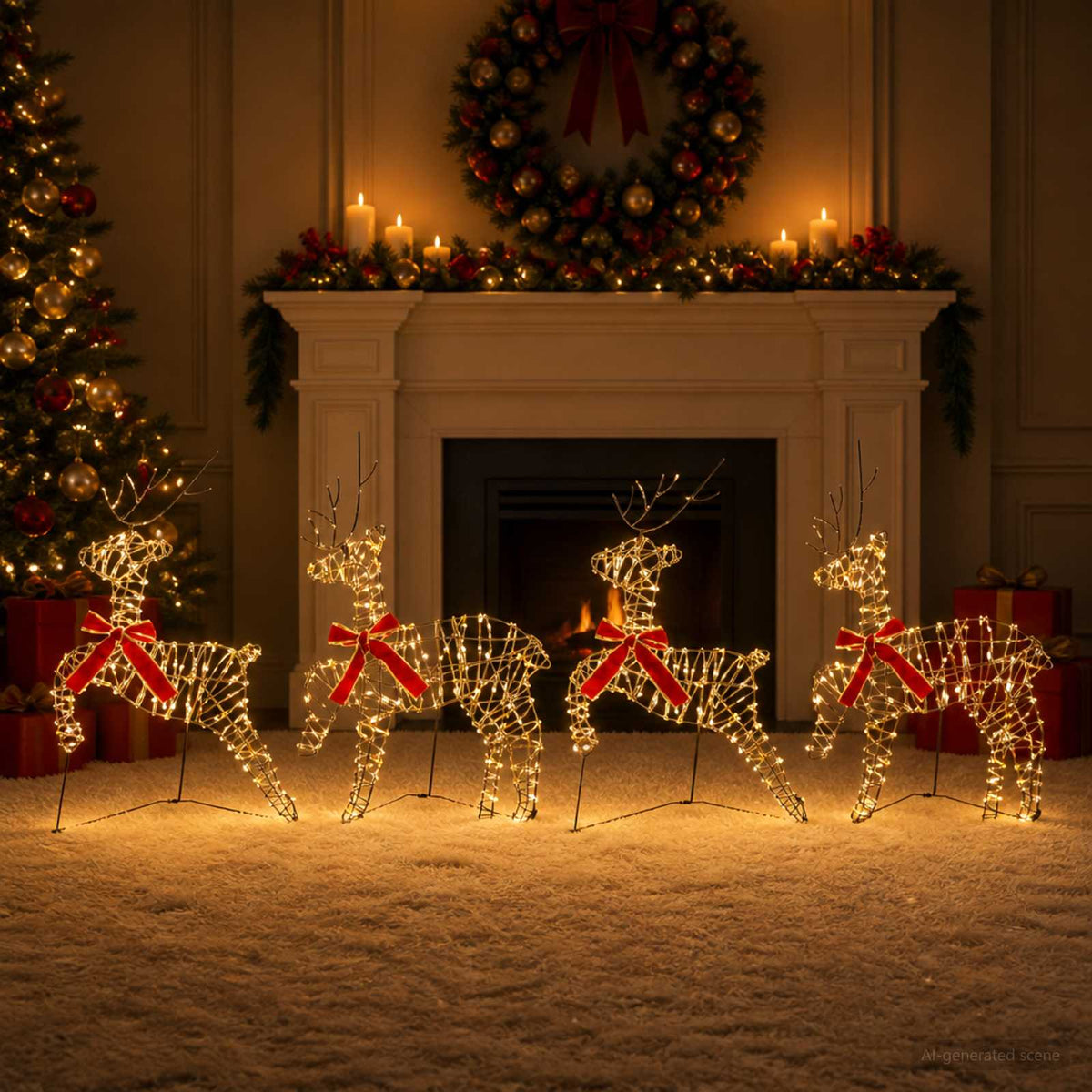 Christmas Reindeer 4 pcs 80 LEDs Warm White 43 x 19 x 65 cm