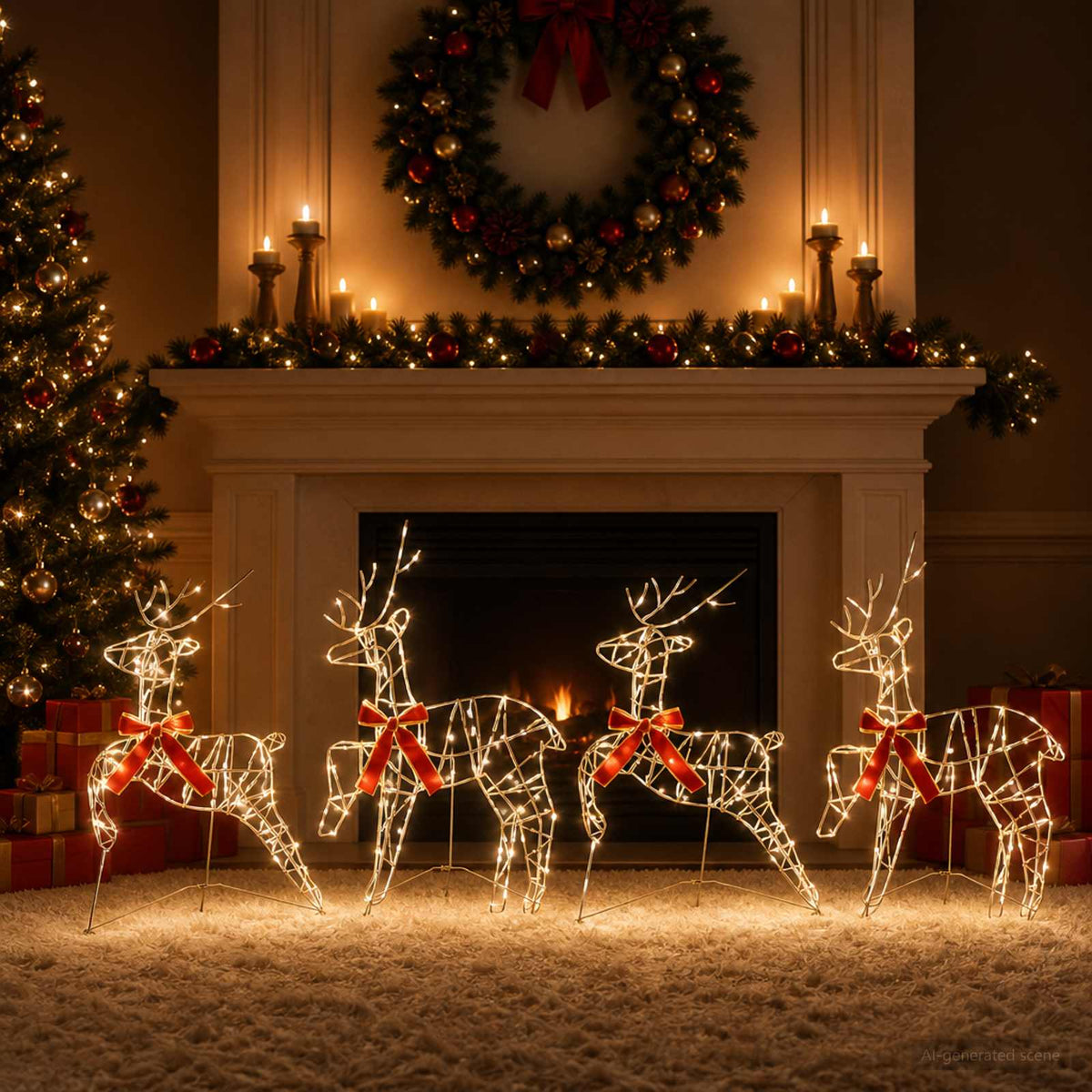 Christmas Reindeer 4 pcs 180 LEDs Warm White