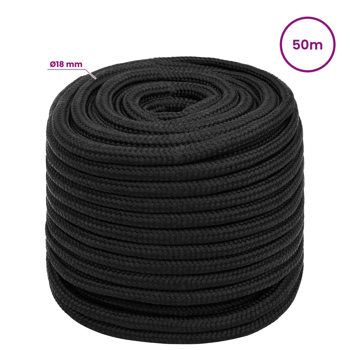 Multipurpose Utility Rope 18 mm 50 m Black PP 1995 kg Max Load