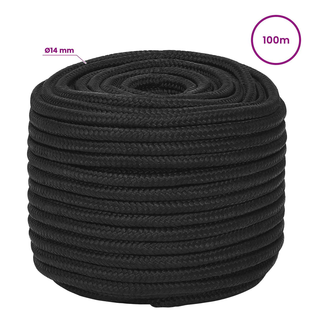 Multipurpose Utility Rope 14 mm 100 m Black PP 1275 kg Max Load