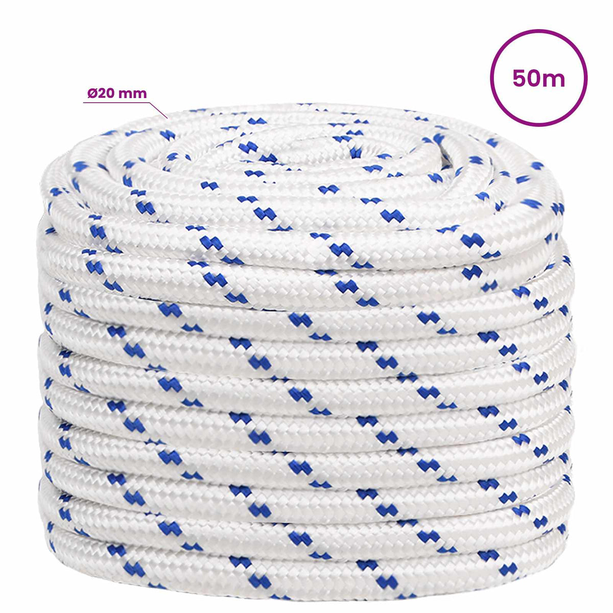 Multipurpose Utility Rope 20 mm 50 m White and Blue PP