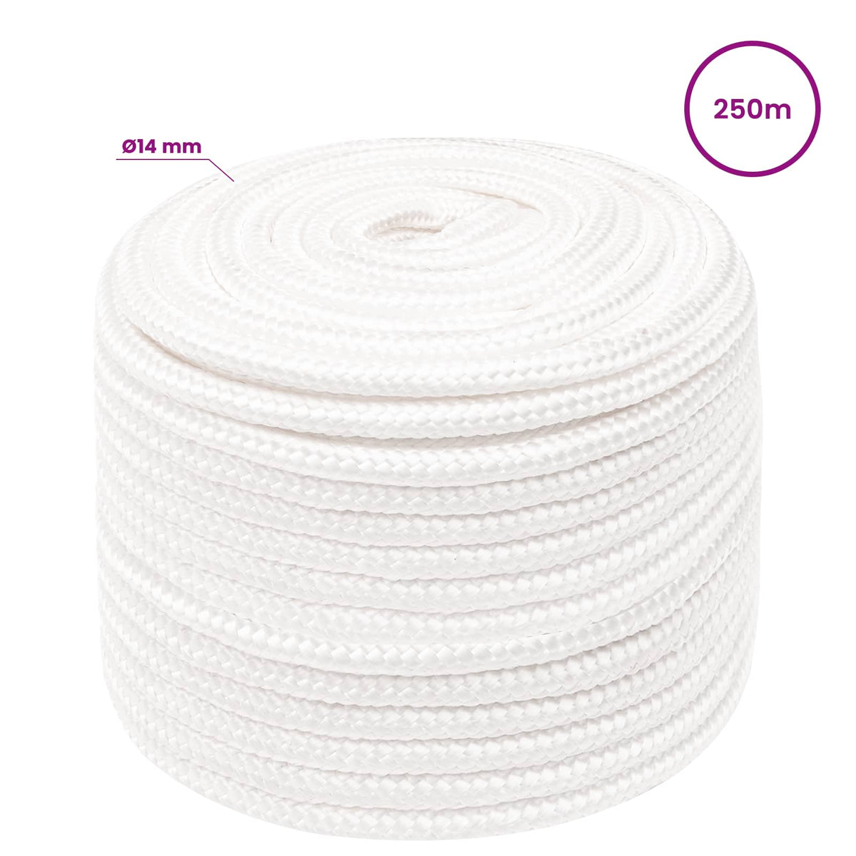 Multipurpose Utility Rope 14 mm 250 m White PP 1275 kg Max Load