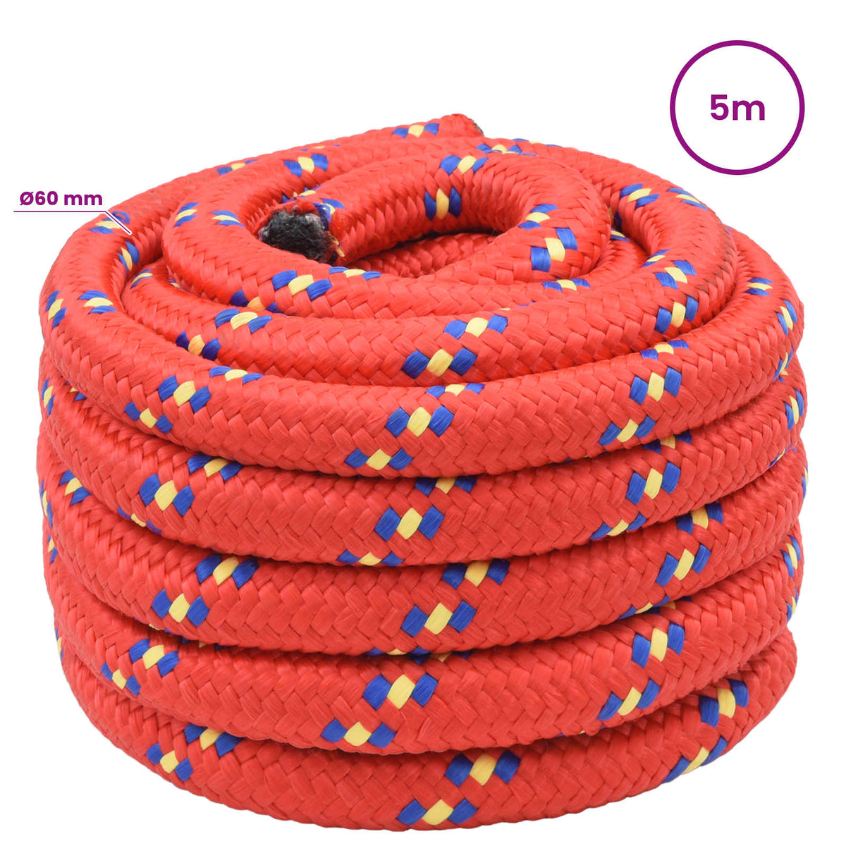 Multipurpose Utility Rope 60 mm 5 m Red PP 21600 kg Max Load