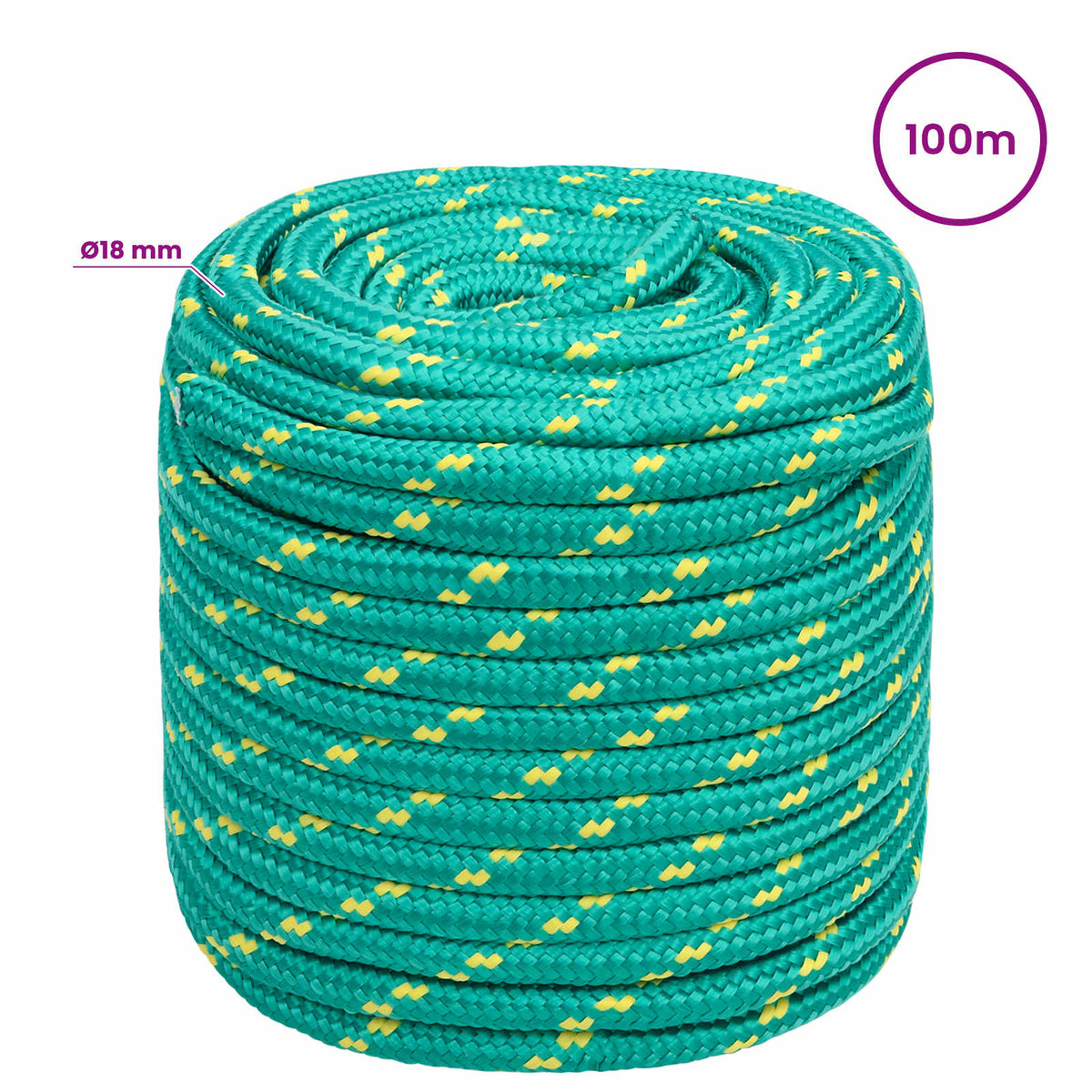 Multipurpose Utility Rope 18 mm 100 m Green PP 1995 kg Max Load