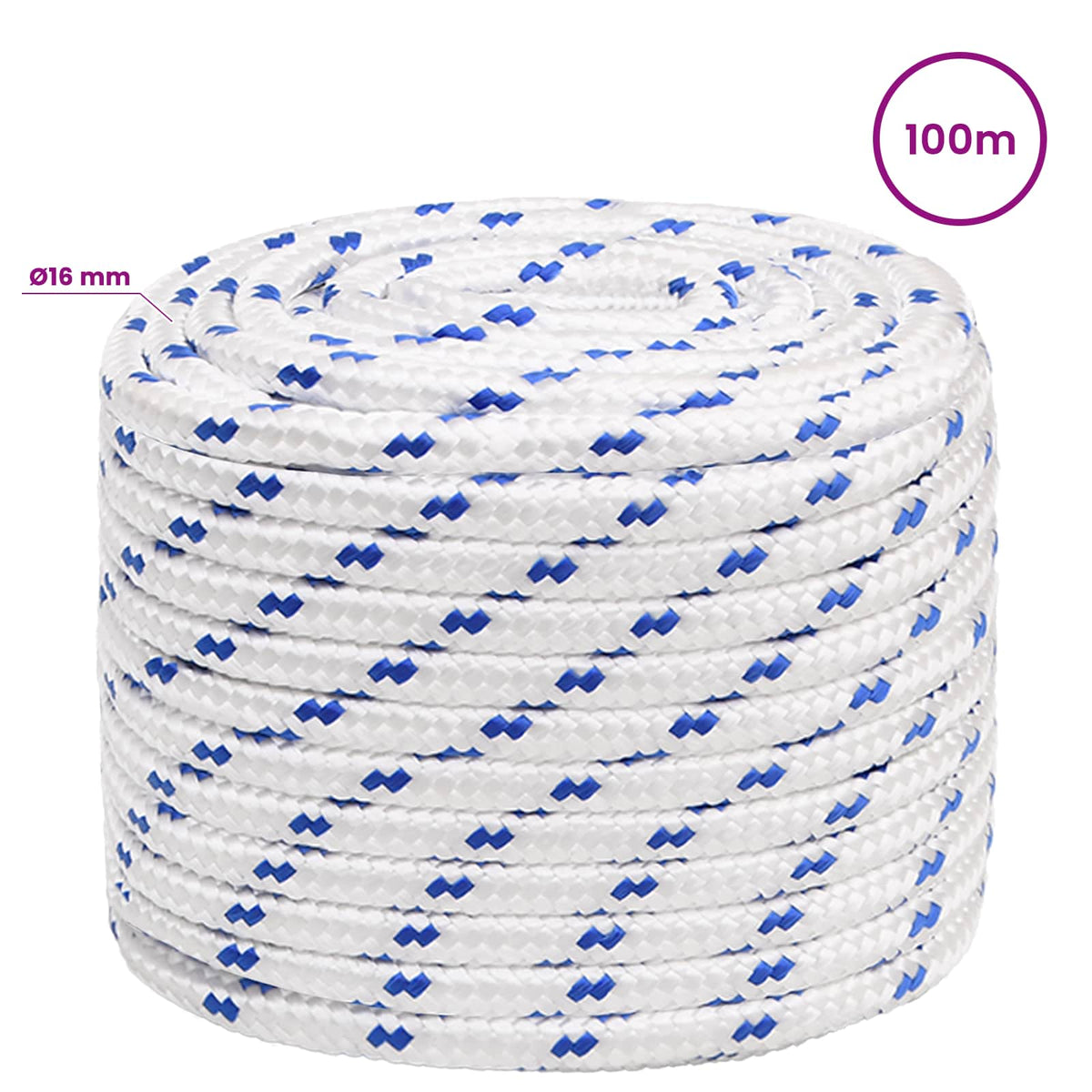 Multipurpose Utility Rope 16 mm 100 m White and Blue PP