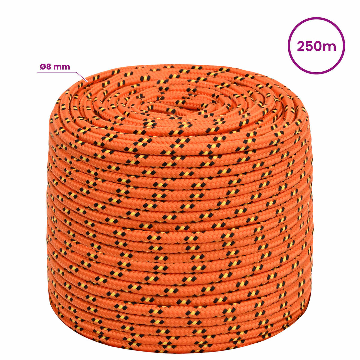 Multipurpose Utility Rope 8 mm 250 m Orange PP 420 kg Max Load