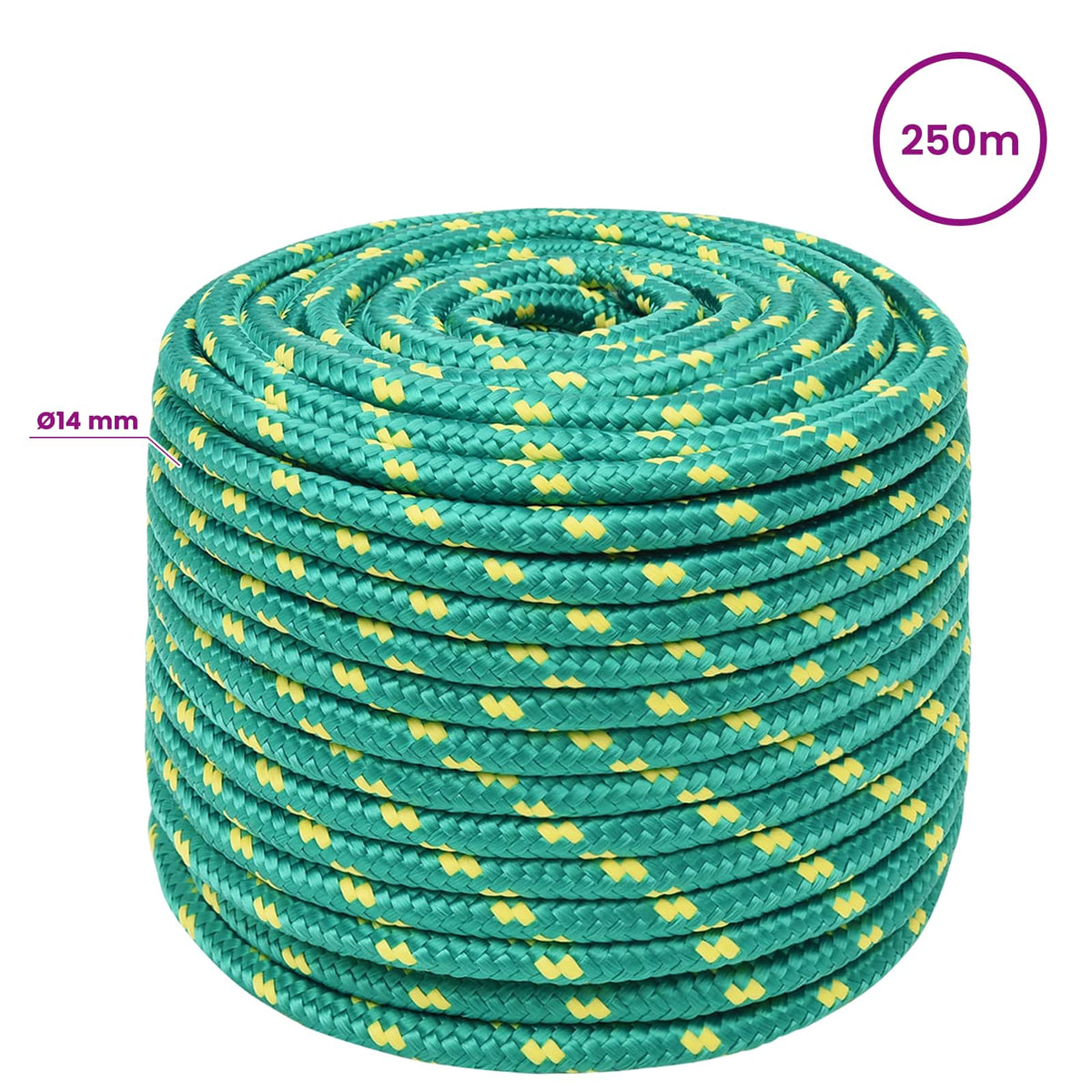 Multipurpose Utility Rope 14 mm 250 m Green PP 1275 kg Max Load