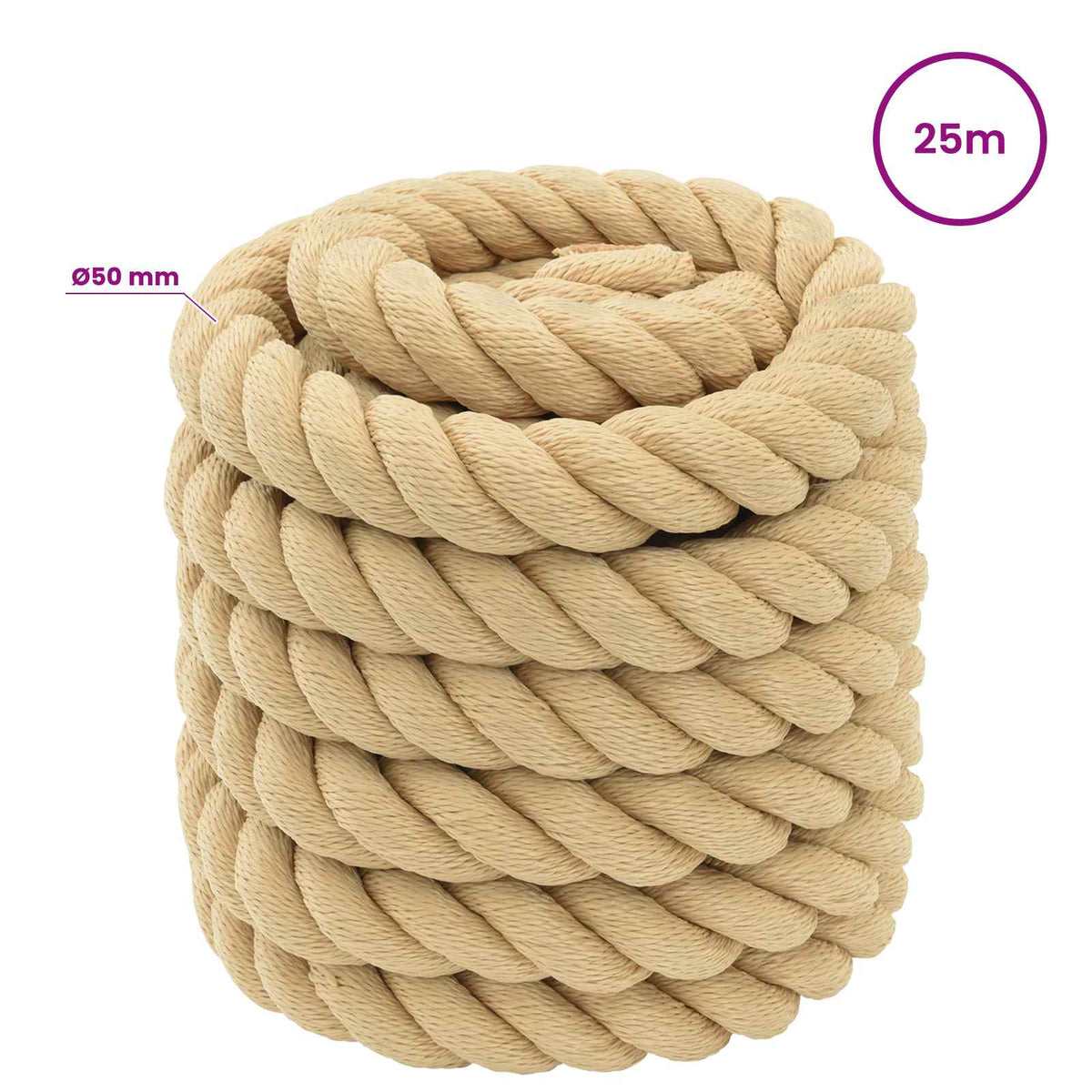 Multipurpose Utility Rope 50 mm 25 m Natural PP