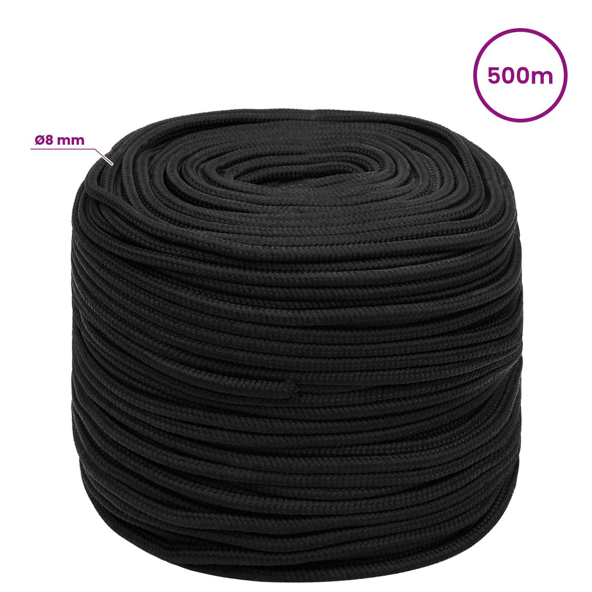 Multipurpose Utility Rope 8 mm 500 m Black PP 420 kg Max Load