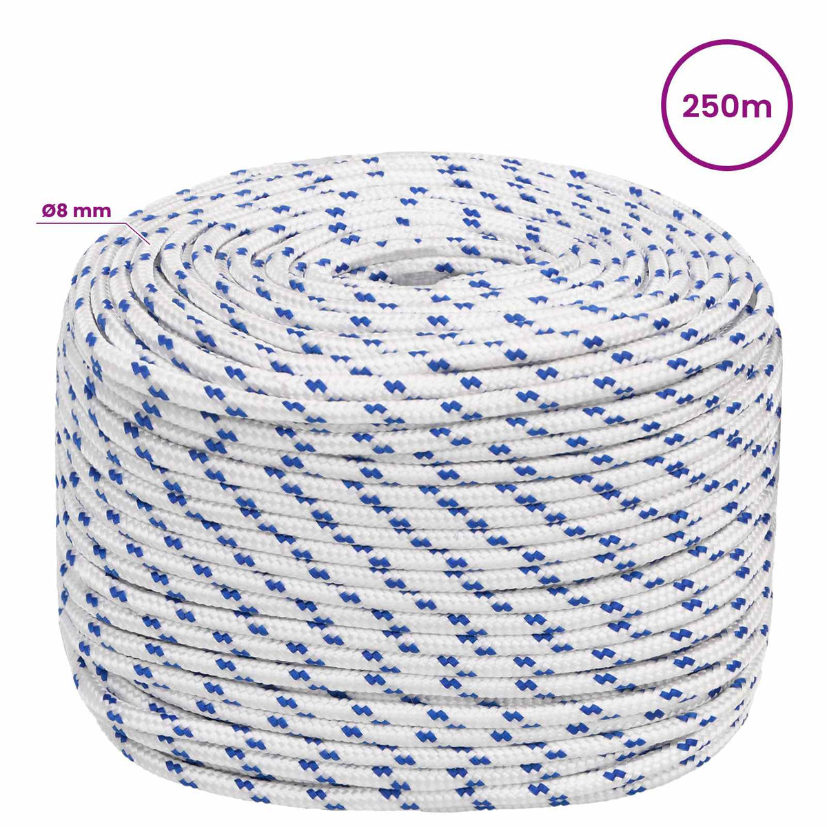 Multipurpose Utility Rope 8 mm 250 m White and Blue PP