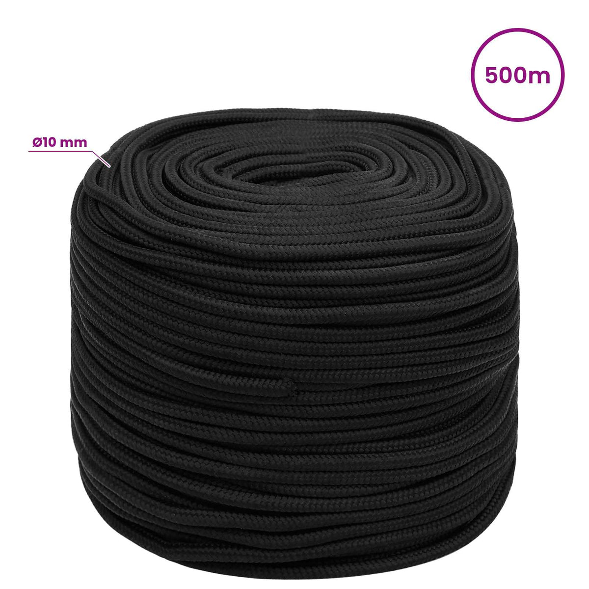 Multipurpose Utility Rope 10 mm 500 m Black PP 645 kg Max Load