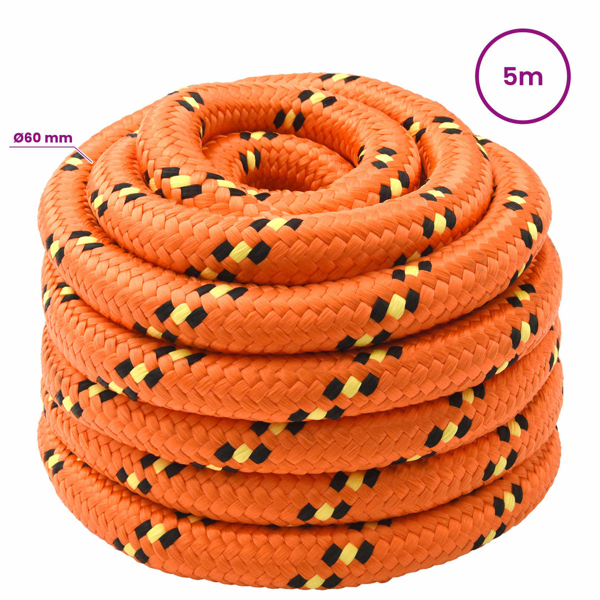 Multipurpose Utility Rope 60 mm 5 m Orange PP 21600 kg Max Load