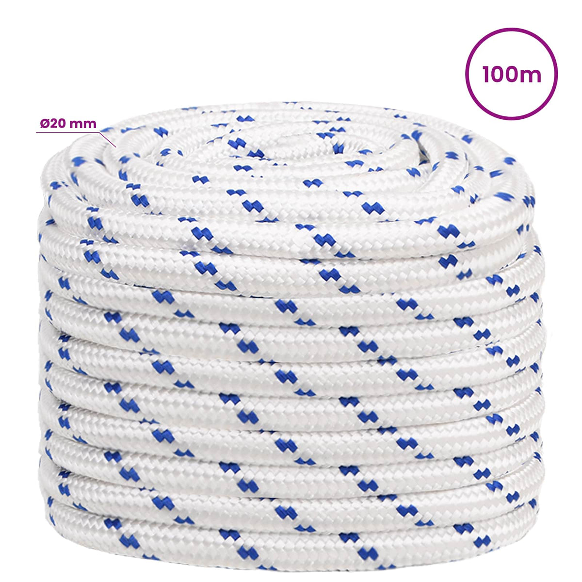 Multipurpose Utility Rope 20 mm 100 m White and Blue PP