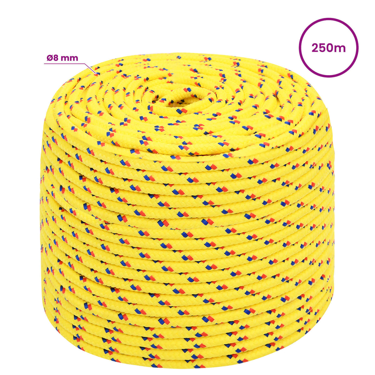 Multipurpose Utility Rope 8 mm 250 m Yellow PP 420 kg Max Load