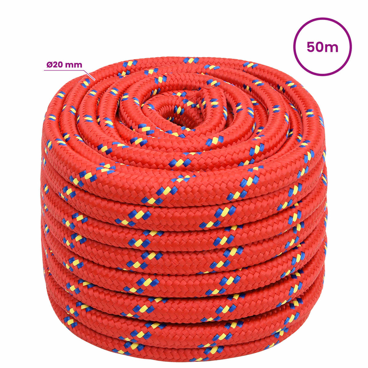 Multipurpose Utility Rope 20 mm 50 m Red PP 2400 kg Max Load