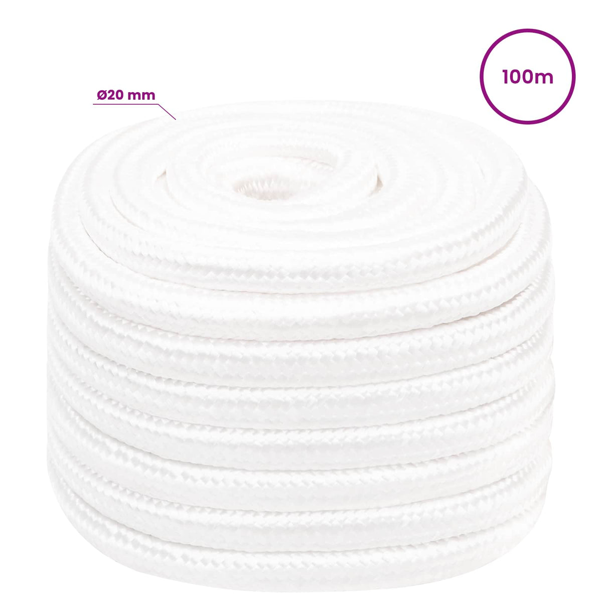Multipurpose Utility Rope 20 mm 100 m White PP 2400 kg Max Load