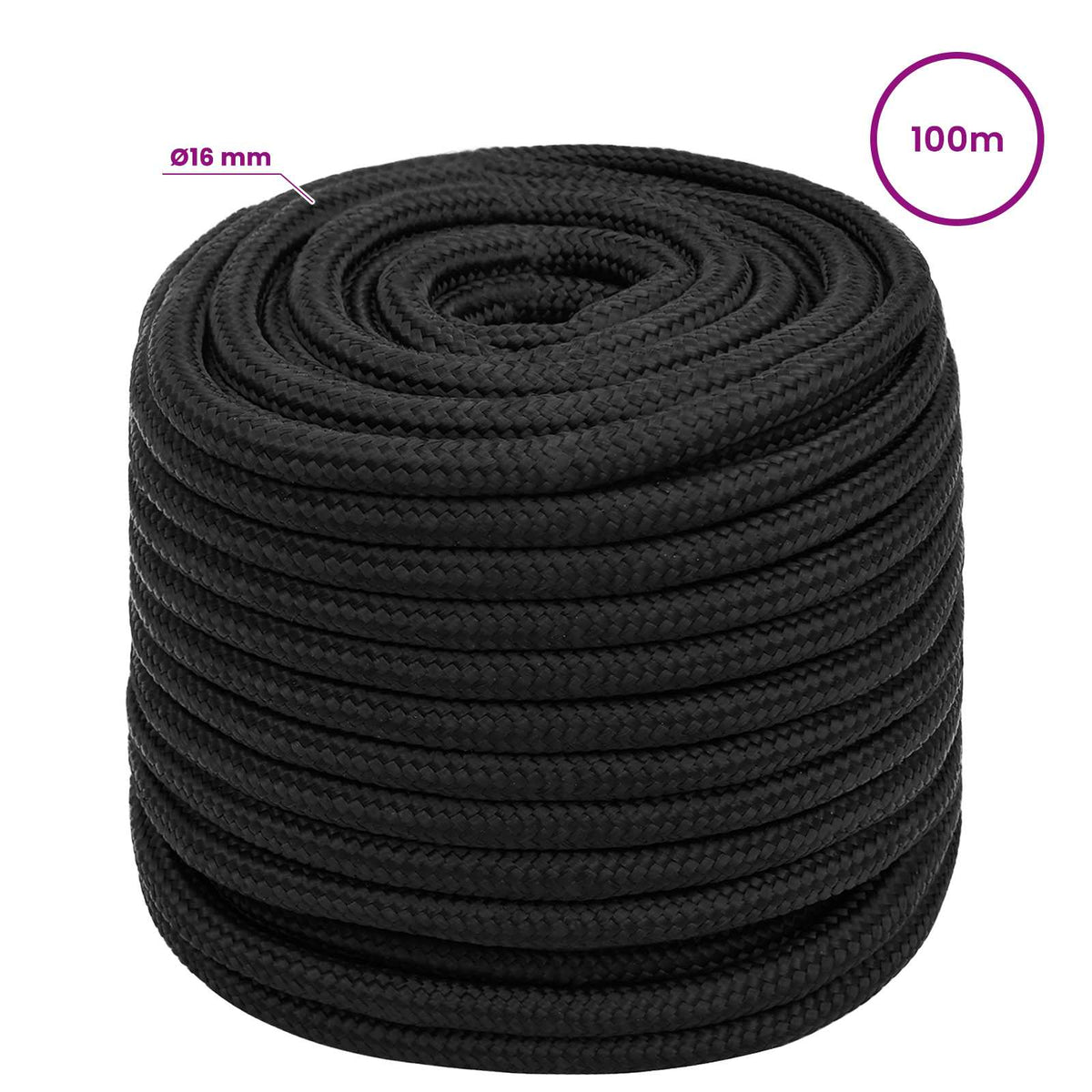 Multipurpose Utility Rope 16 mm 100 m Black PP 1560 kg Max Load