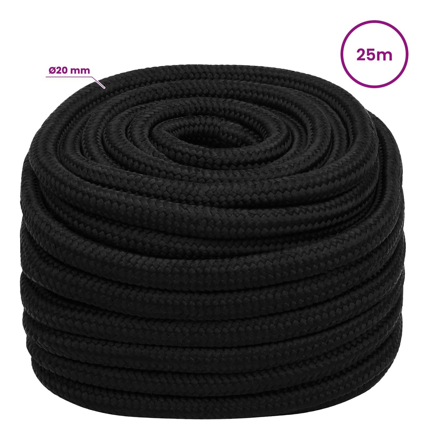 Multipurpose Utility Rope 20 mm 25 m Black Polyester