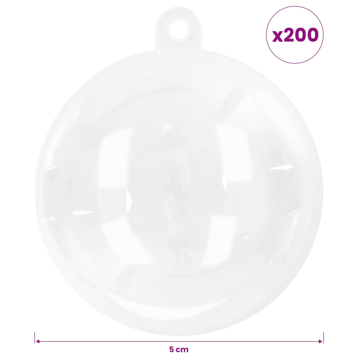 Christmas Ball Set 200 pcs Transparent Dia. 5 cm Plastic