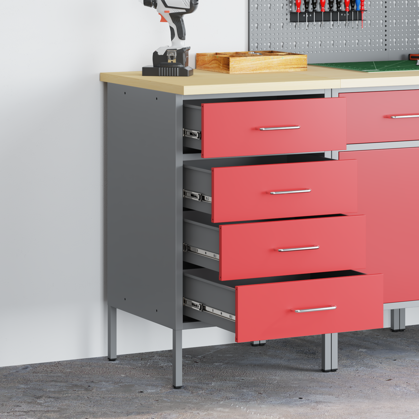 Work Bench with Drawer Red and Grey 50 x 55 x 85 cm