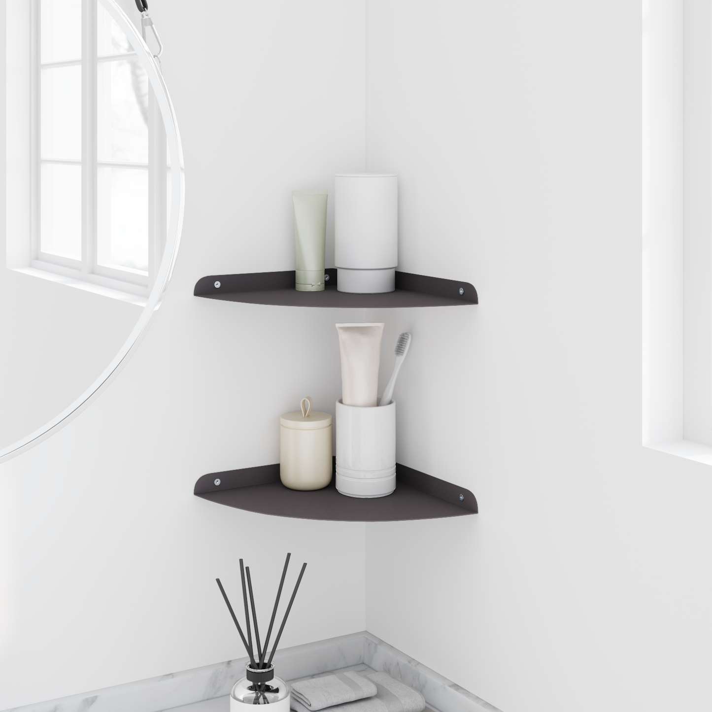Corner Floating Shelf with Shelf 2 pcs Black 24 x 24 x 2 cm