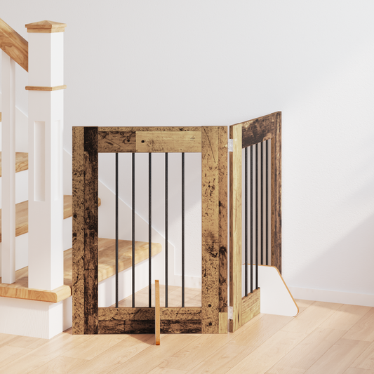 Foldable Dog Gate with Stands 2 pcs Old Wood 120.5 cm
