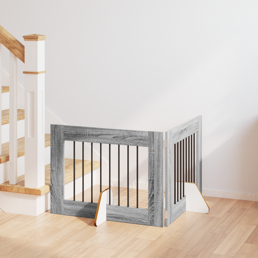 Foldable Dog Gate with Stands 2 pcs Grey Sonoma 160.5 cm