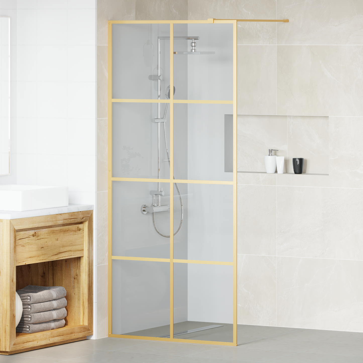 Walk-in Shower Wall Gold 90 x 195 cm Tempered Glass