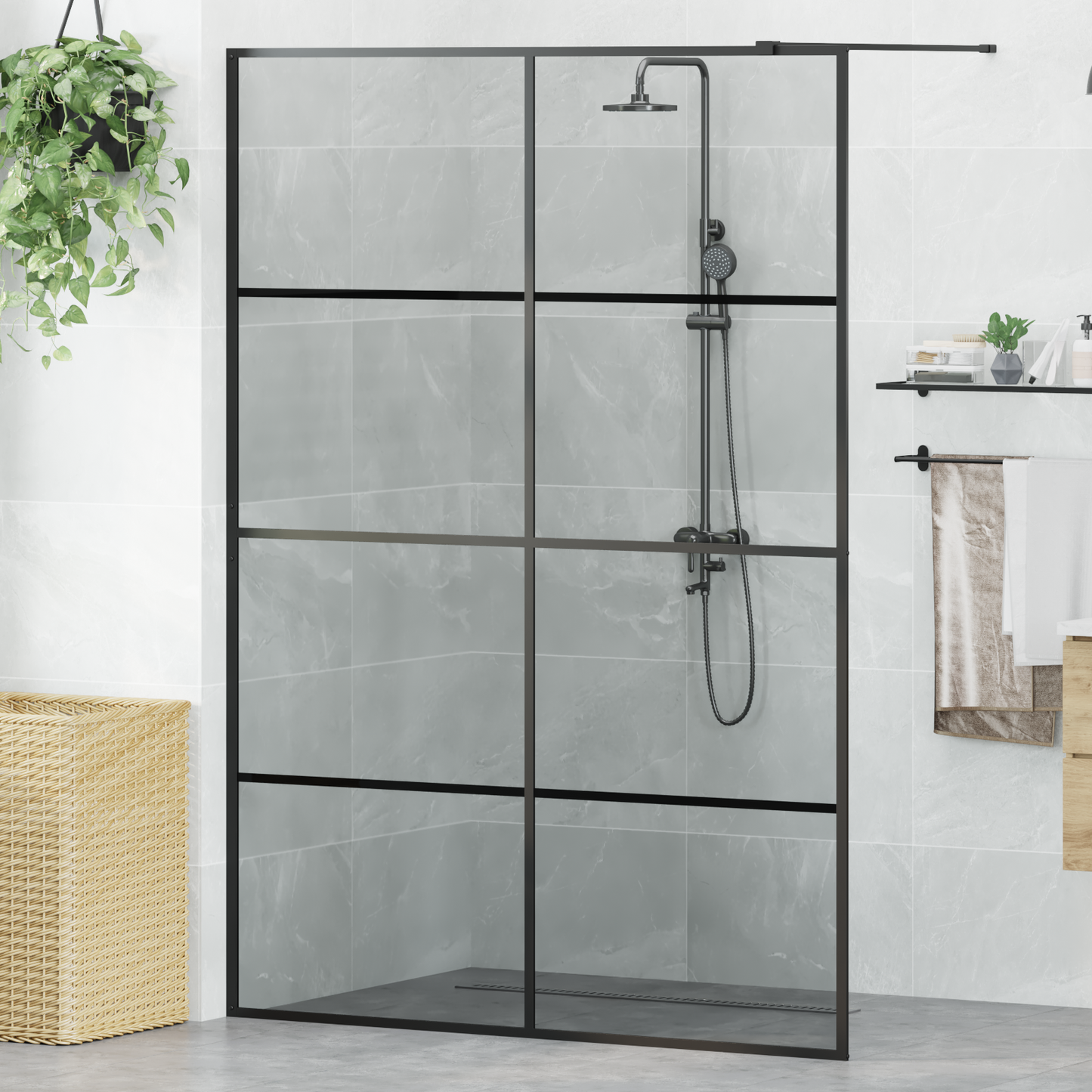 Walk-in Shower Wall Black 140 x 195 cm Tempered Glass