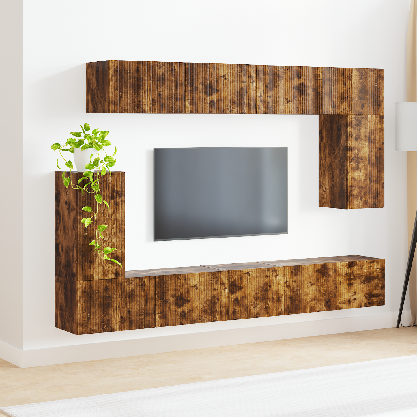 TV Cabinet Set Wall-mounted 5 pcs Smoked Oak Engineered Wood