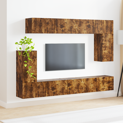 TV Cabinet Set Wall-mounted 5 pcs Smoked Oak Engineered Wood