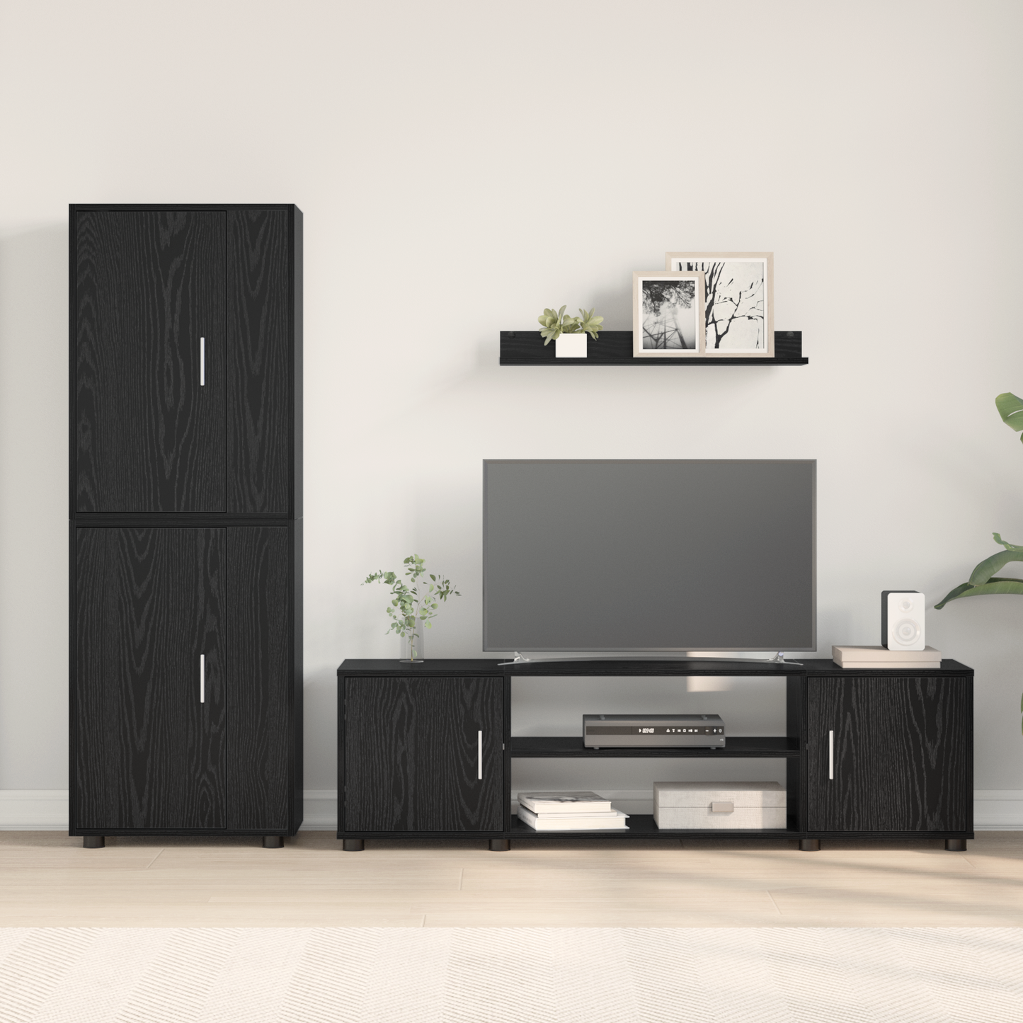 TV Cabinet Set Black Oak Engineered wood