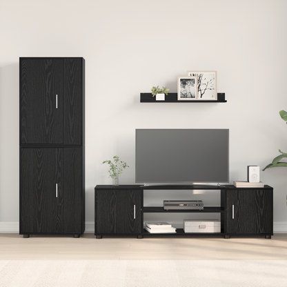 TV Cabinet Set Black Oak Engineered wood