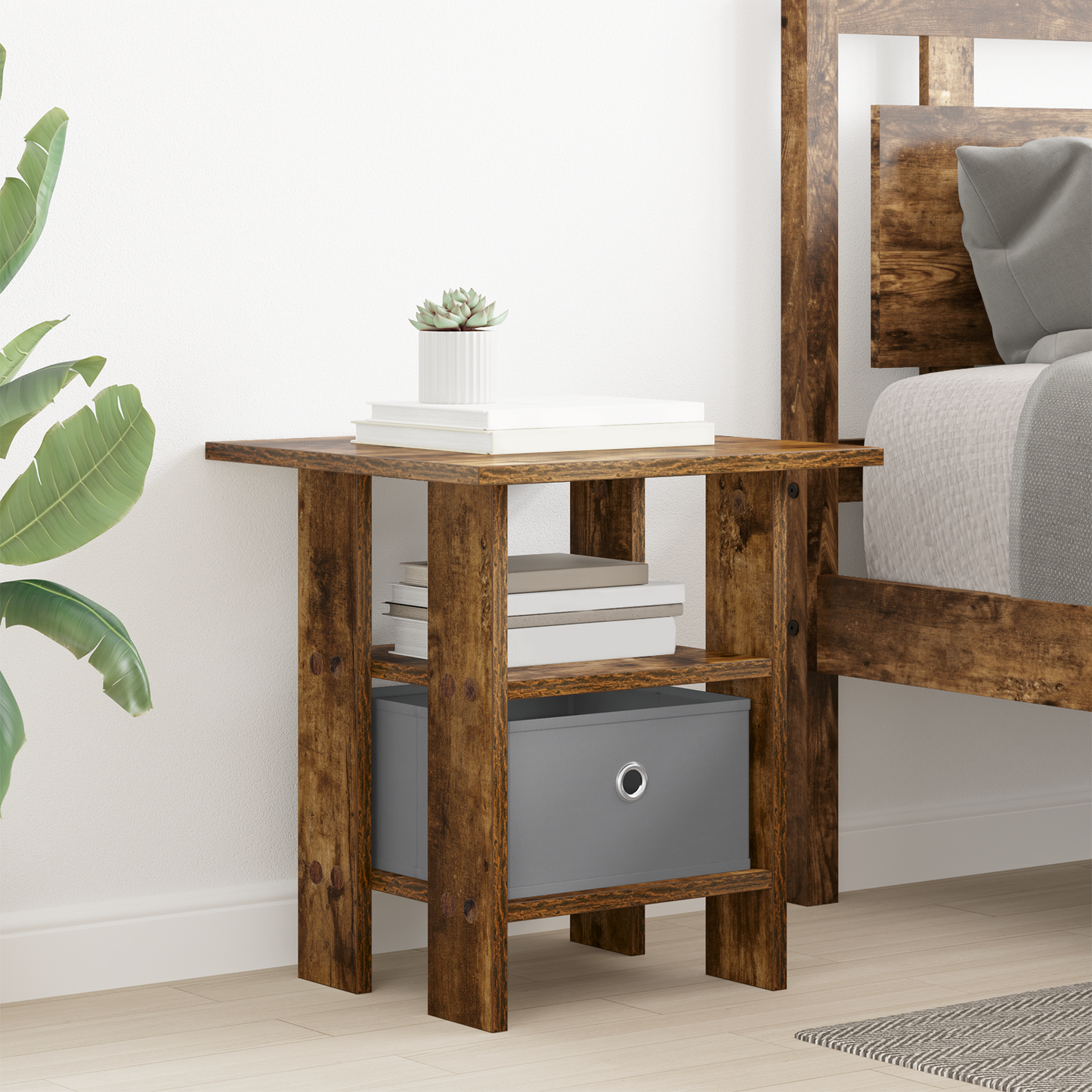 Bedside Table Smoked Oak 41 x 40 x 45 cm Engineered Wood
