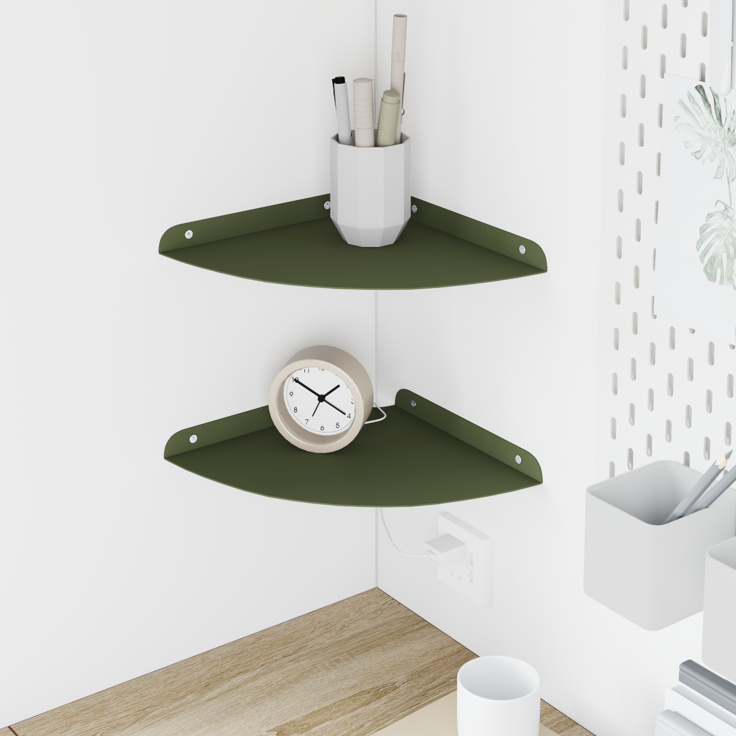 Floating Shelf with Shelf 2 pcs Olive Green 24 x 24 x 2 cm
