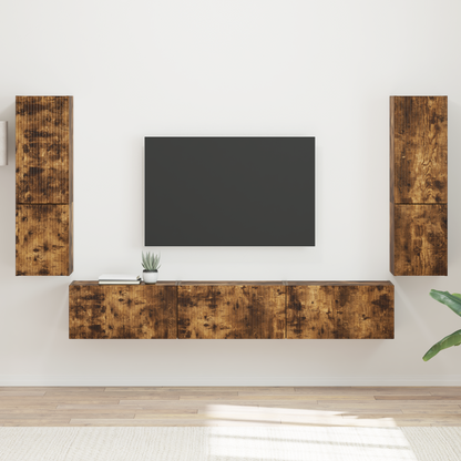 TV Cabinet Set Wall-mounted 4 pcs Smoked Oak Engineered Wood