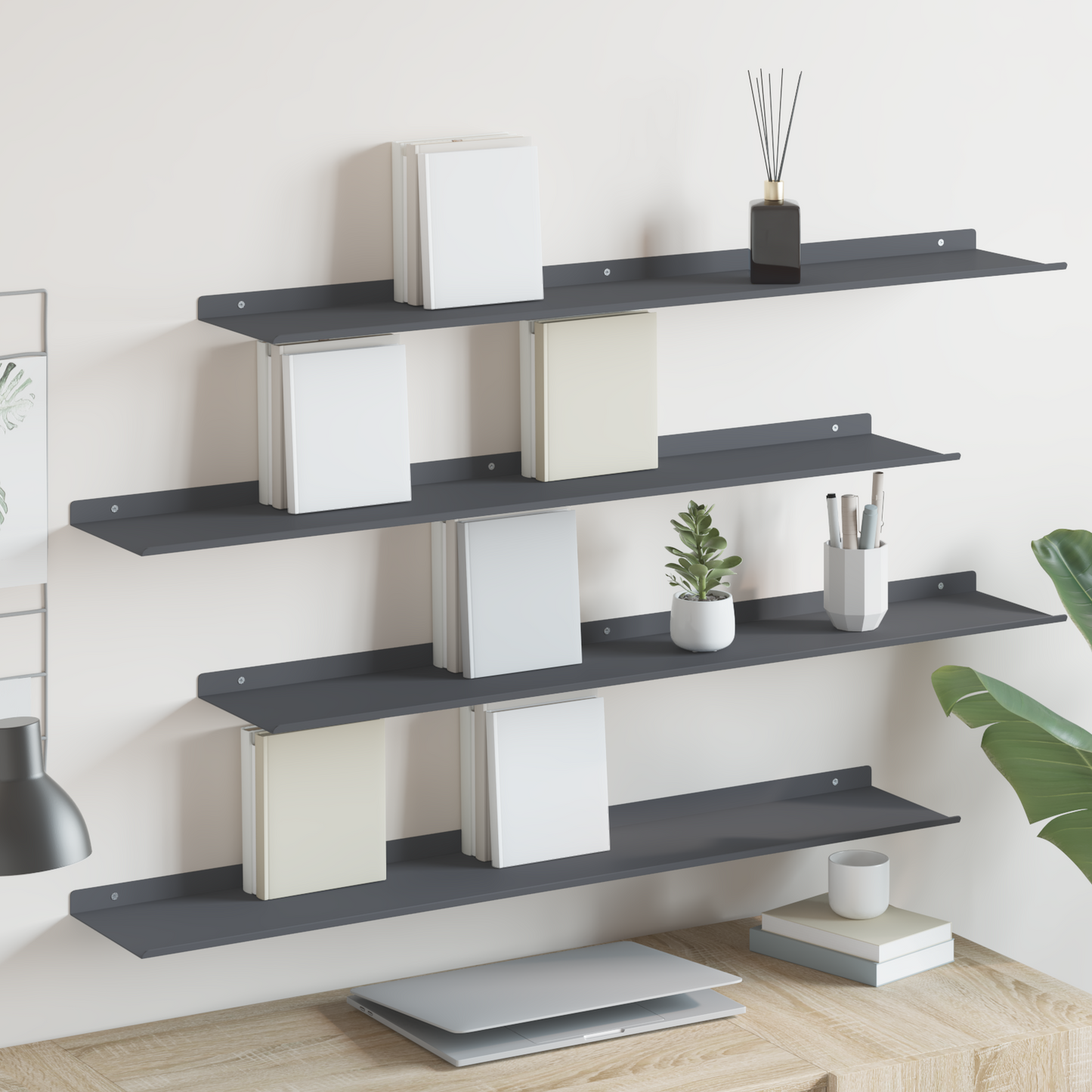 Floating Shelf 4 pcs Anthracite 100 x 18 x 2.5 cm Steel