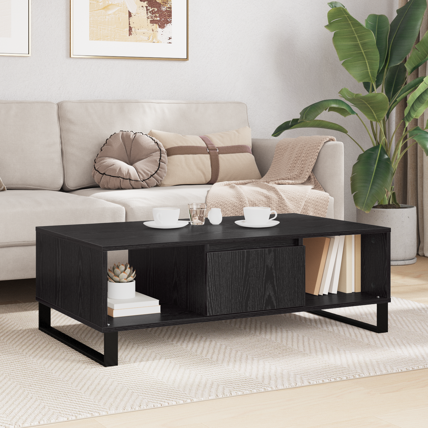 Coffee Table Black Oak 104 x 60 x 35 cm Engineered Wood