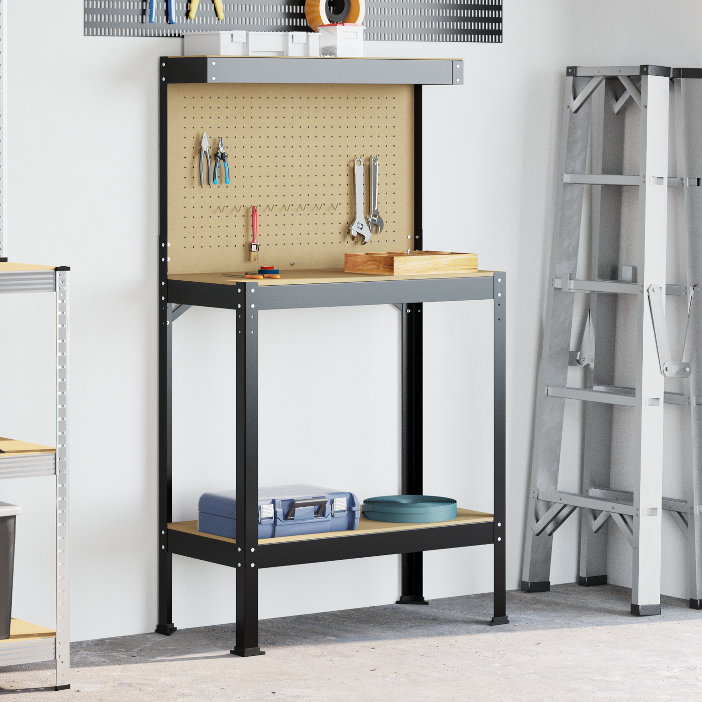 Workbench Black 81 x 41 x 145 cm Engineered Wood and Metal