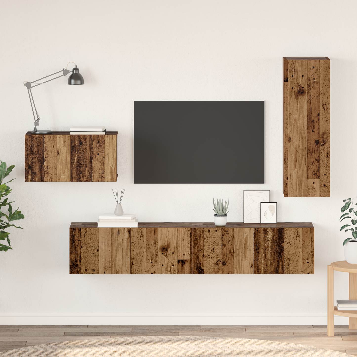 TV Cabinet Set with Drawer 4 pcs Old Wood Engineered Wood