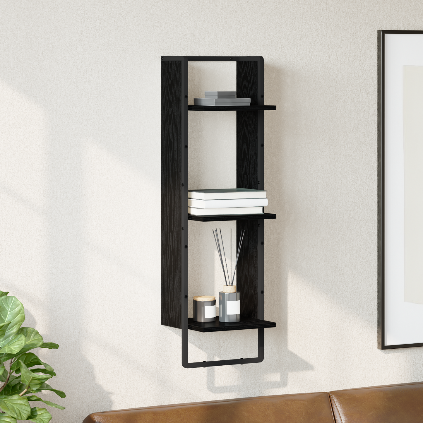 Wall Shelf Black Oak 30 x 25 x 100 cm Engineered Wood