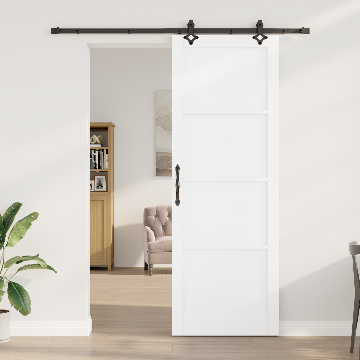 Sliding Door White and Black 83 x 232 cm Solid Pine Wood