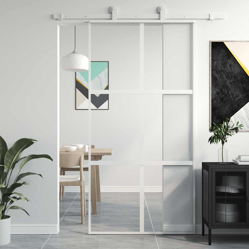 Sliding Door White 102,5x205 cm Tempered Glass and Aluminium