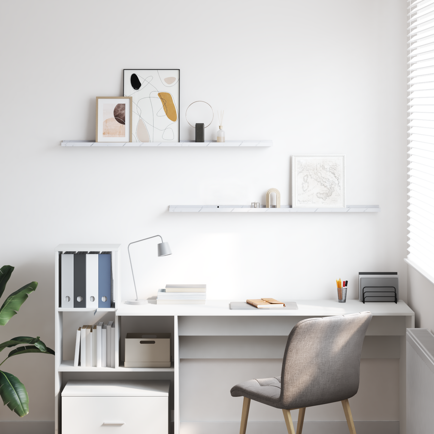 Wall Shelf 2 pcs White Marble 115 x 9 x 3 cm Engineered Wood