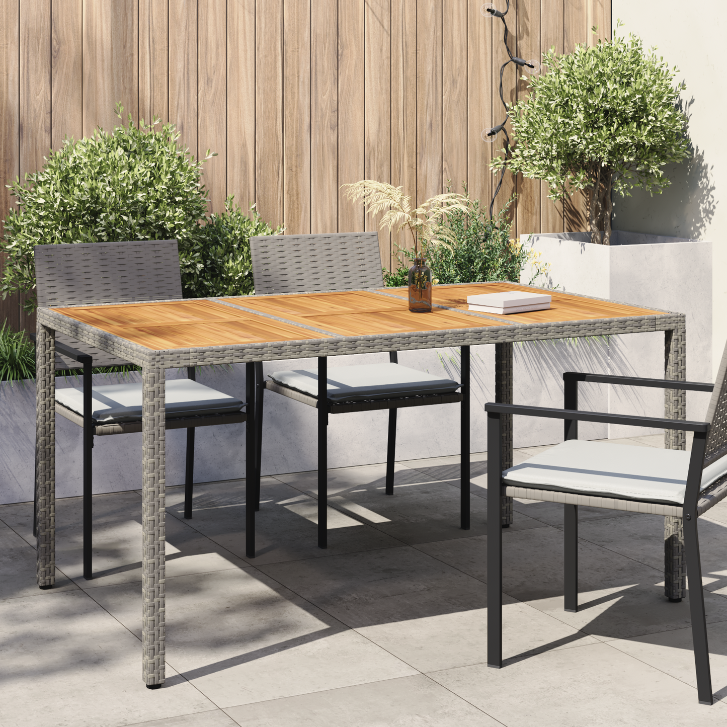 Garden Table Grey 150 x 90 x 75 cm Poly Rattan