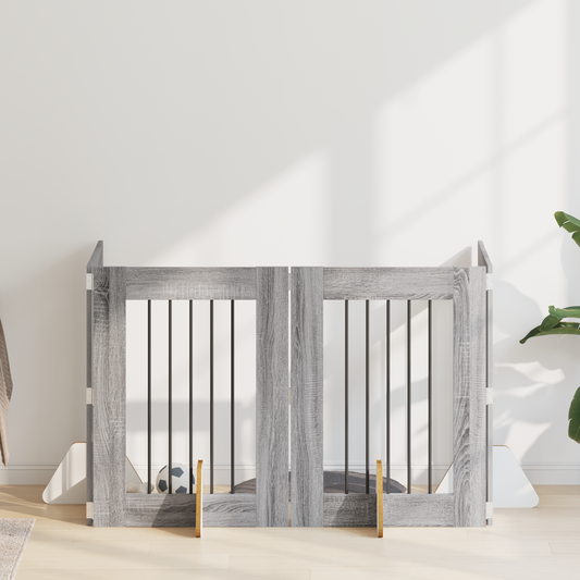 Foldable Dog Gate with Stands 4 pcs Grey Sonoma 241 cm